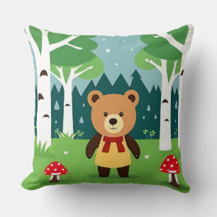 Coussin Ours de dessin animé mignon dans une scène de forê