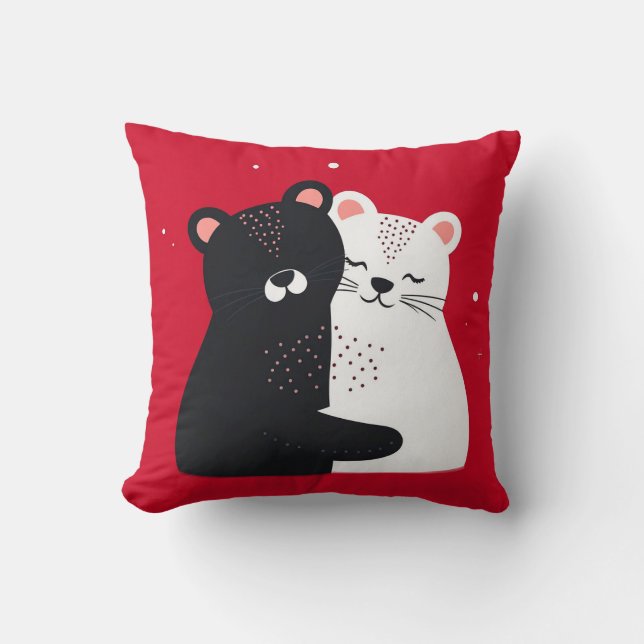 Coussin 🐻❤️ Ours de dessin animé mignons décoration rouge (Recto)
