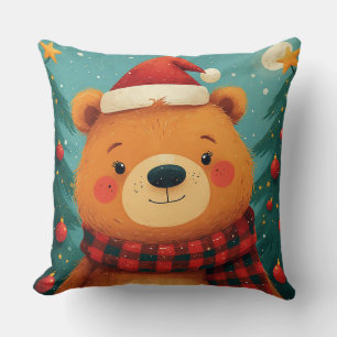 Coussin Ours de Noël adorable avec chapeau de Père Noël