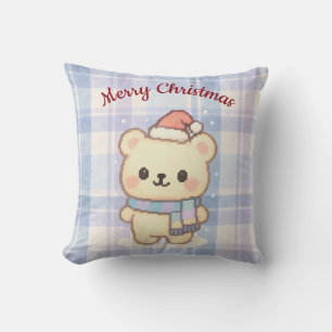 Coussin Ours de Noël cosy en pixel art pastel déco