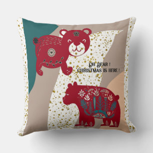 Coussin Ours de Noël nordique Chat Snow Boho Bohemian Art