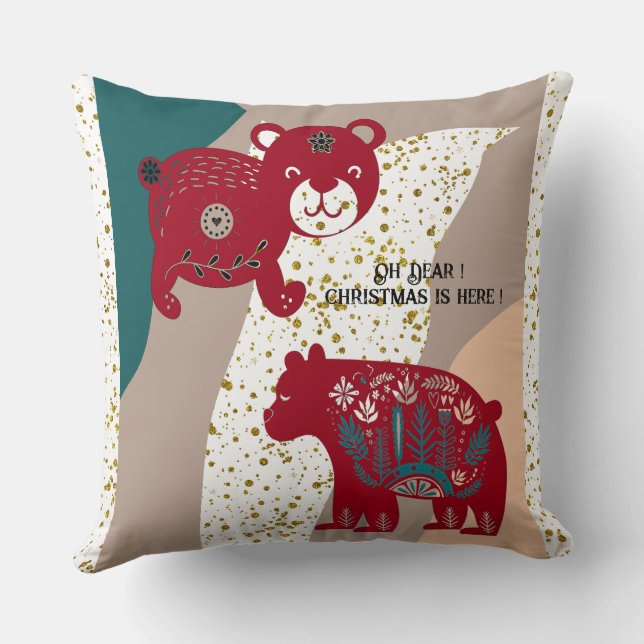 Coussin Ours de Noël nordique Chat Snow Boho Bohemian Art (Verso)