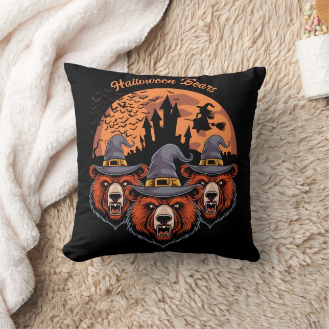 Coussin Ours d'Halloween avec sorcière et château (Couverture)