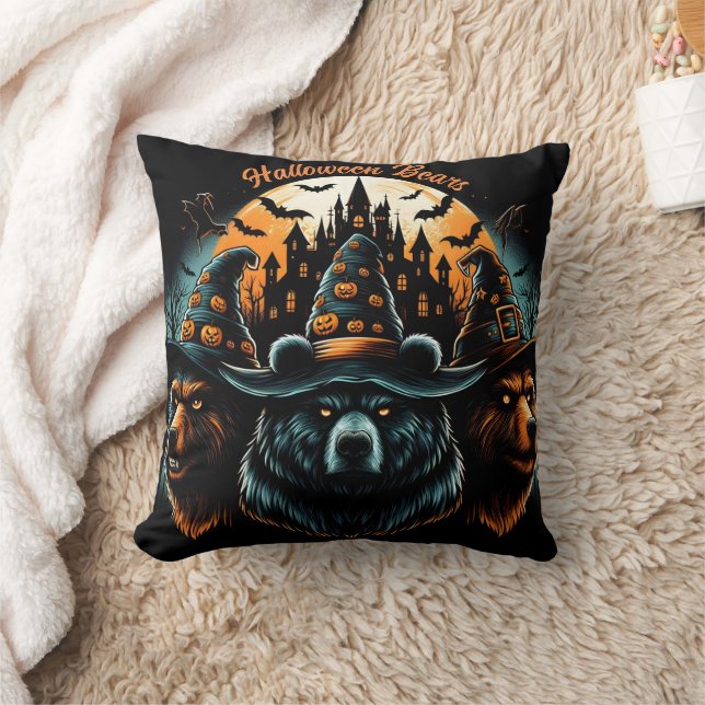 Coussin Ours d'Halloween portant des casquettes éffrayants (Couverture)