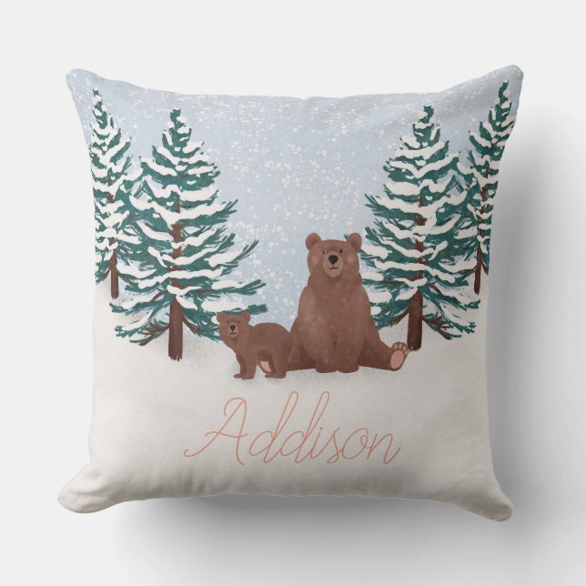 Coussin Ours d'hiver fantaisistes et merveilleuse forêt (Recto)