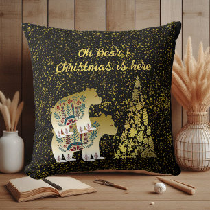 Coussin Ours d'or Joyeux sapin de Noël Décor nordique Bébé