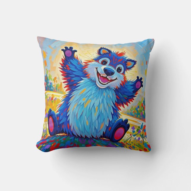 Coussin Ours drôle heureux Art abstrait d'animal mignon (Recto)