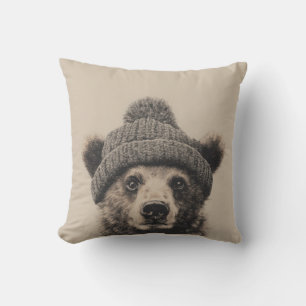Coussin Ours en bonnet - Joli animal d'hiver