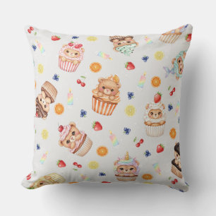 Coussin Ours en Cupcake Mignon et Motif Sans Couture de Fr