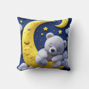 Coussin Ours en dessin animé et lune