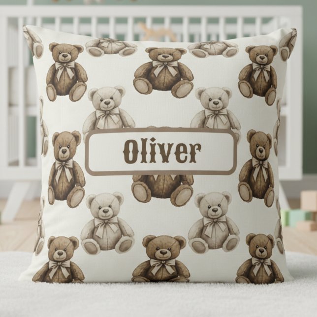 Coussin Ours en peluche à l'aquarelle vintage (Créateur téléchargé)