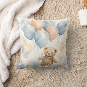 Coussin Ours en peluche adorable avec Ballons Aquarelle