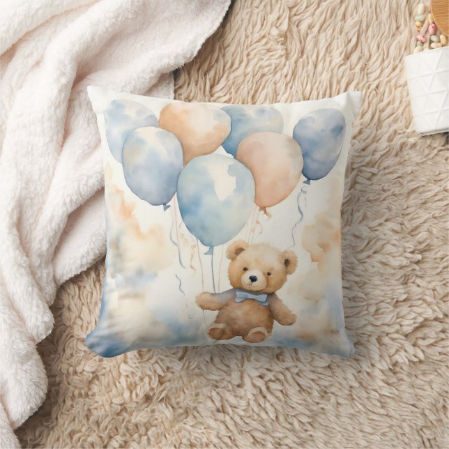 Coussin Ours en peluche adorable avec ballons aquarelle (Couverture)