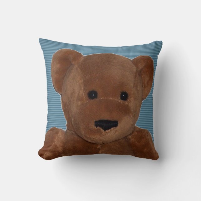 Coussin Ours en peluche avec Arrière - plan rayé bleu (Recto)