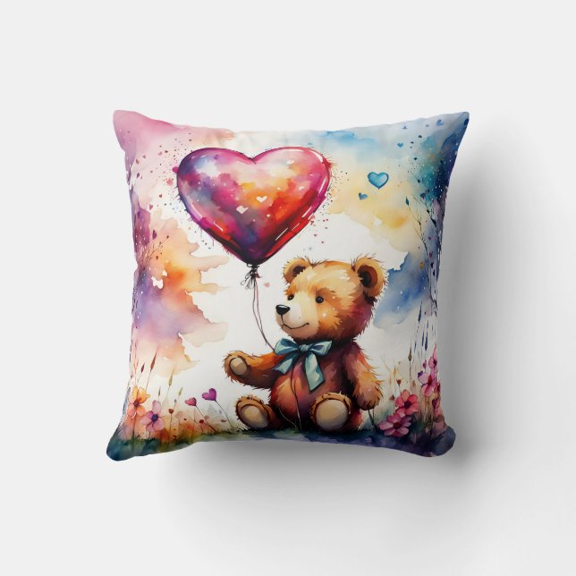 Coussin Ours en peluche avec ballons en forme de coeur (Verso)