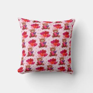 Coussin Ours en peluche avec ballons en forme de cœur moti