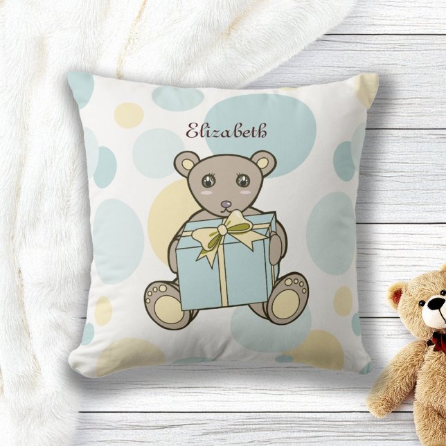 Coussin Ours en peluche bleu pastel jaune personnalisé mig (Créateur téléchargé)