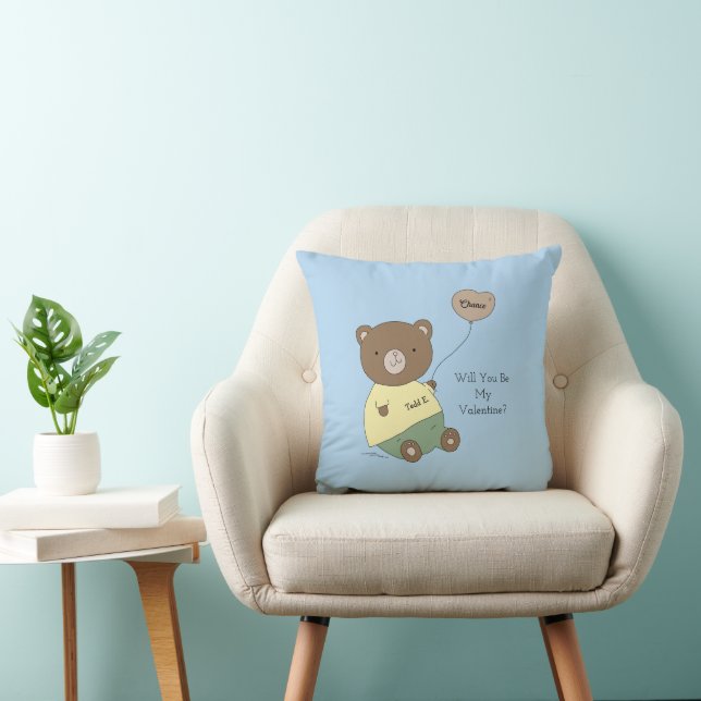 Coussin Ours en peluche bleu pour la Saint-Valentin (Chaise)