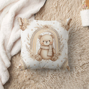 Coussin Ours en peluche bohème Arc-en-ciel Floral Neutre