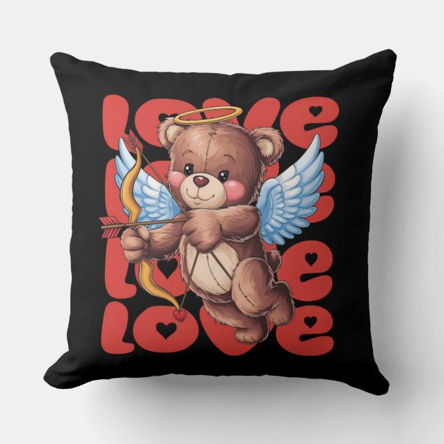 Coussin Ours en peluche cupide - Saint-Valentin Amour (Recto)