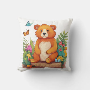 Coussin Ours en peluche dans un jardin magique
