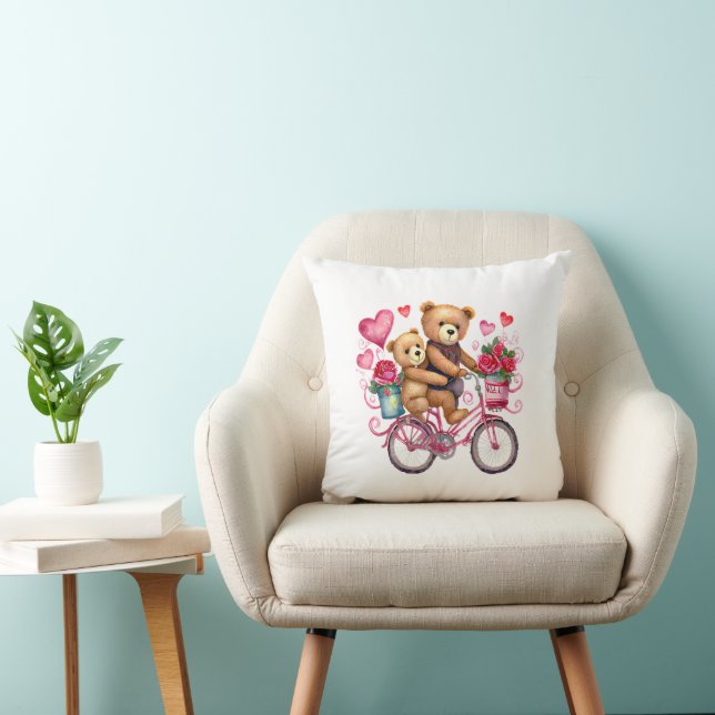 Coussin Ours en peluche de la Saint-Valentin à bicyclette (Chaise)