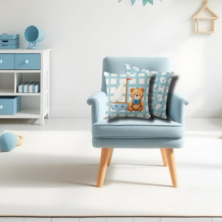 Coussin Ours en peluche et ancres nautiques