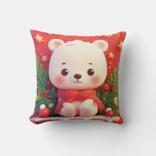 Coussin Ours en peluche festif avec cadeaux et sapin de No