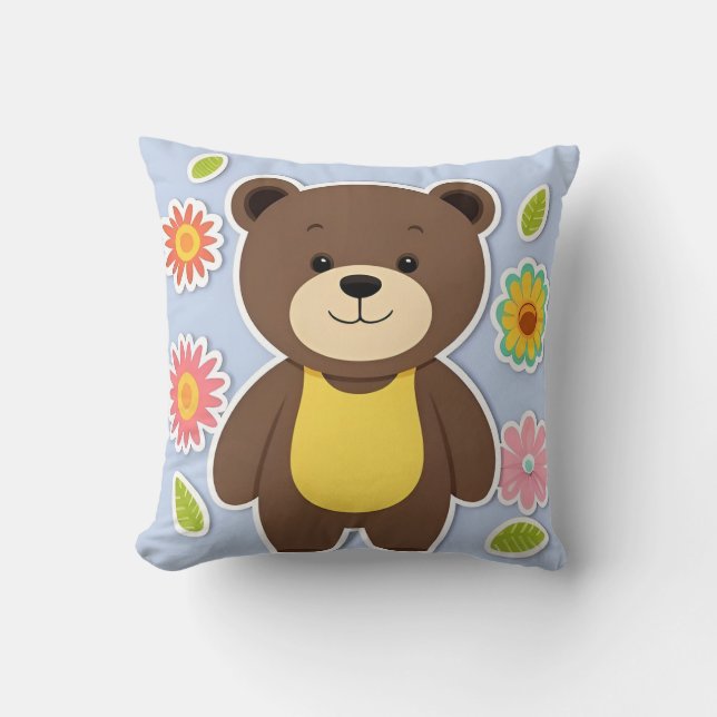 Coussin Ours en peluche marron mignon dessin animé (Recto)