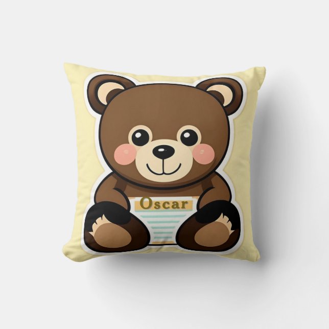 Coussin Ours en peluche marron mignon dessin animé (Recto)