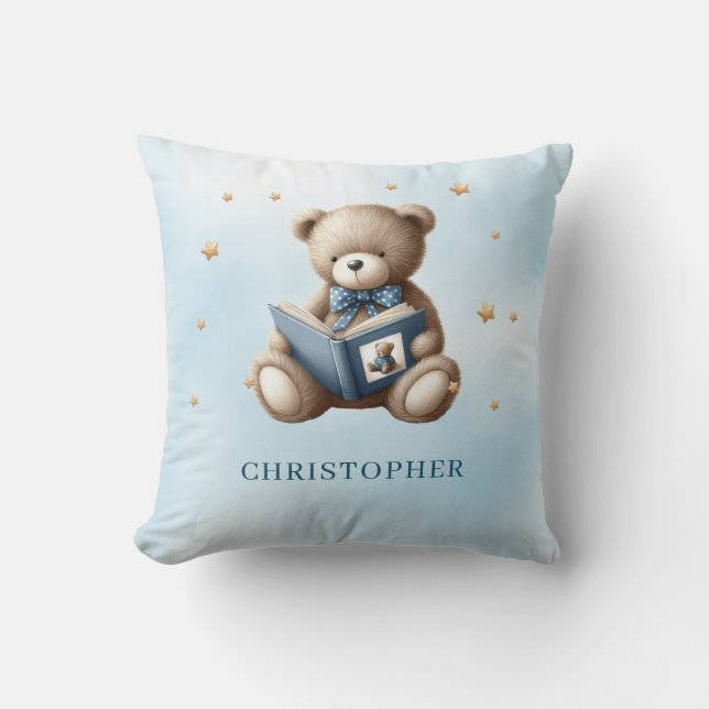Coussin Ours en peluche mignon lisant un livre (Recto)