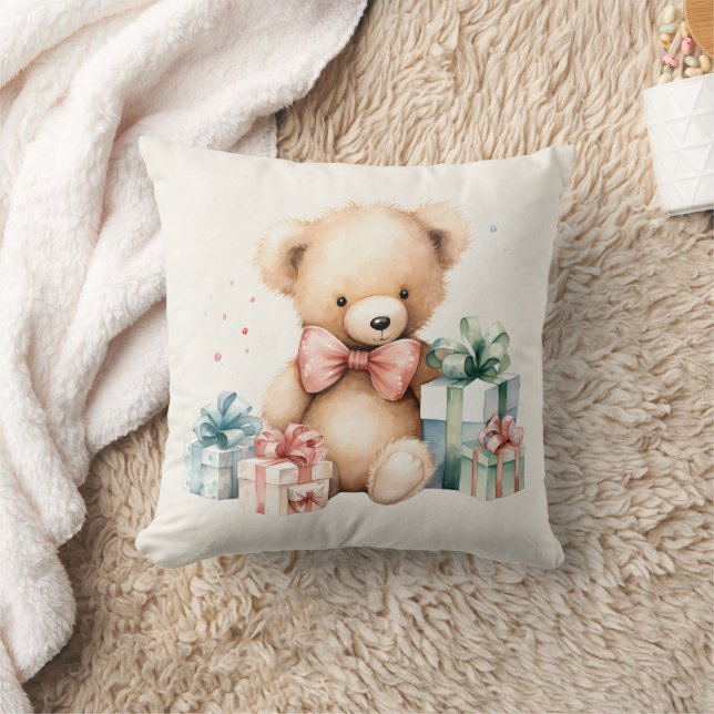 Coussin Ours en peluche mignonne avec cadeaux de Noël (Couverture)