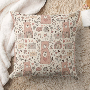 Coussin Ours en peluche neutre Arc-en-ciel en marron et ta
