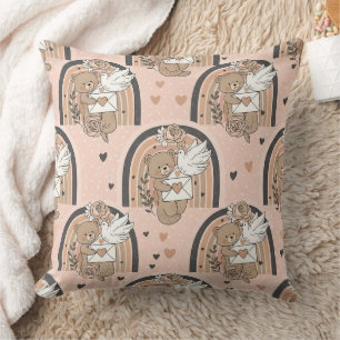 Coussin Ours en peluche neutre Arc-en-ciel en marron et ta