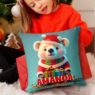 Coussin Ours en peluche Noël Enfants personnalisés