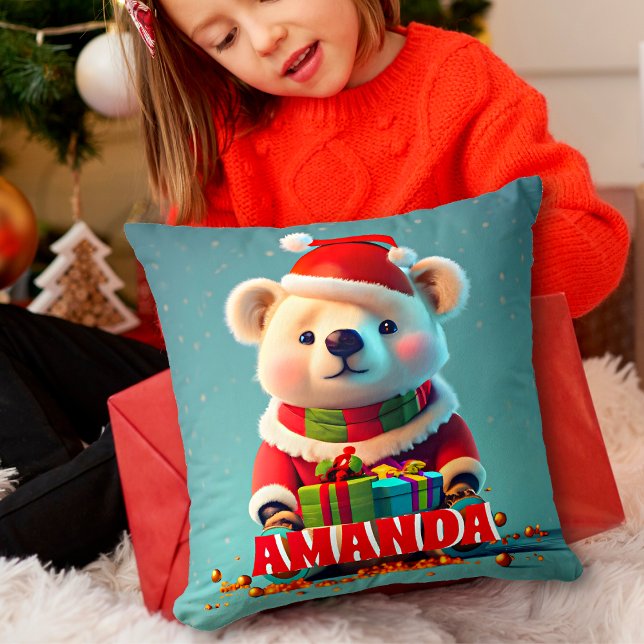 Coussin Ours en peluche Noël Enfants personnalisés (Créateur téléchargé)