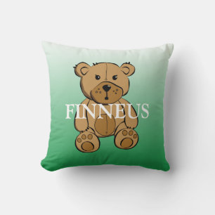 Coussin Ours en peluche personnalisé vert et bleu rayé