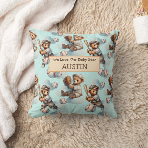 Coussin Ours en peluche personnalisés aquarelle bleus