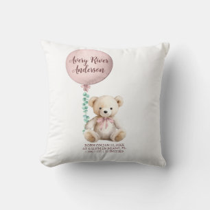 Coussin Ours en peluche rose Statistiques de naissance Cou