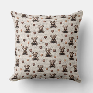 Coussin Ours en peluche rustique vintage