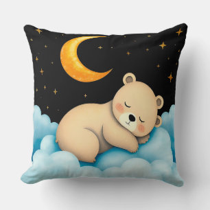 Coussin Ours endormi adorable sur des nuages sous la lumiè