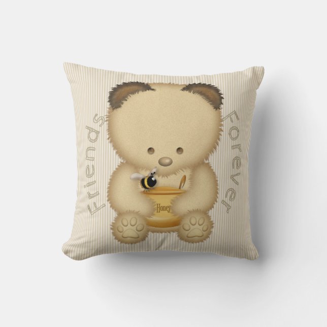 Coussin Ours et abeille de miel mignons de meilleurs amis (Recto)
