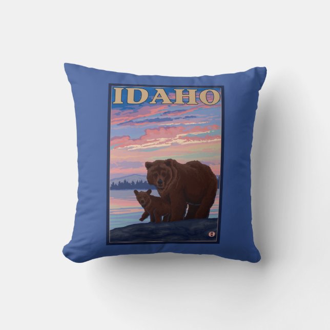 Coussin Ours et affiche de voyage de CubIdahoVintage (Recto)