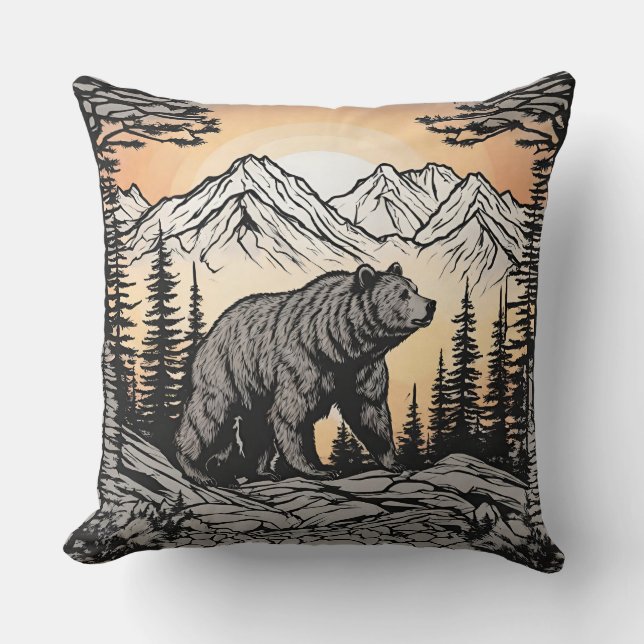 Coussin Ours et nature Paysage de montagne (Recto)