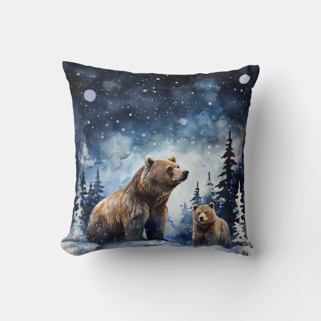 Coussin Ours Grizzly et Bébé (Recto)