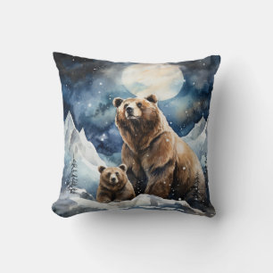 Coussin Ours Grizzly et bébé