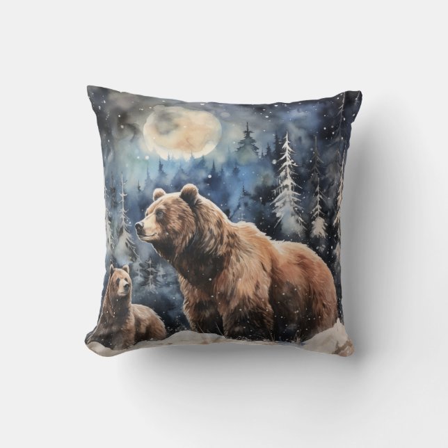 Coussin Ours Grizzly et Bébé (Recto)