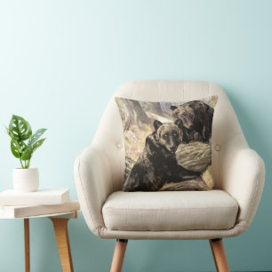 Coussin Ours Grizzly par CE Swan, Animaux de la Forêt Vint