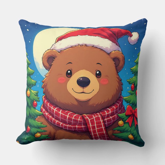 Coussin Ours heureux avec un chapeau de Père Noël  (Recto)