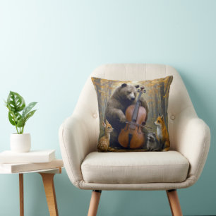 Coussin Ours jouant du violoncelle dans les bois d'automne